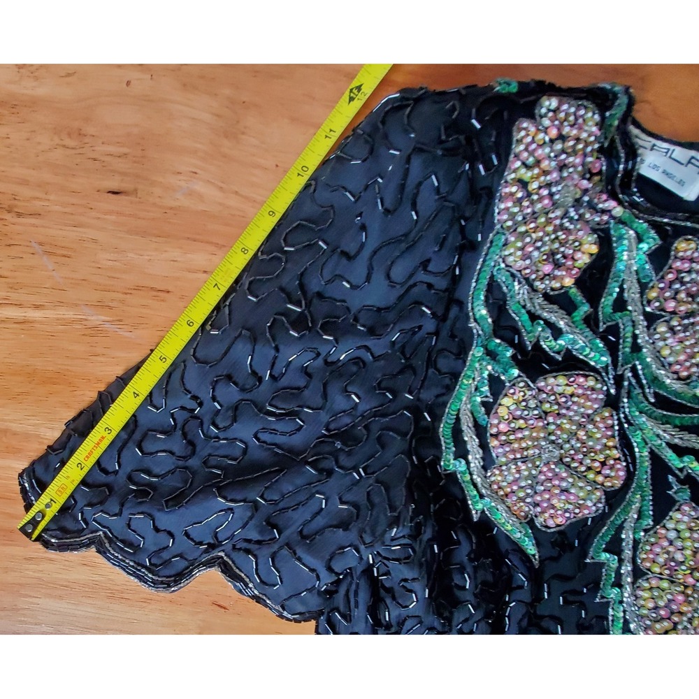 Vintage Scala Silk Beaded Sequin Floral Dark Romantic Glam Hollywood 80's Party - Picture 10 of 14